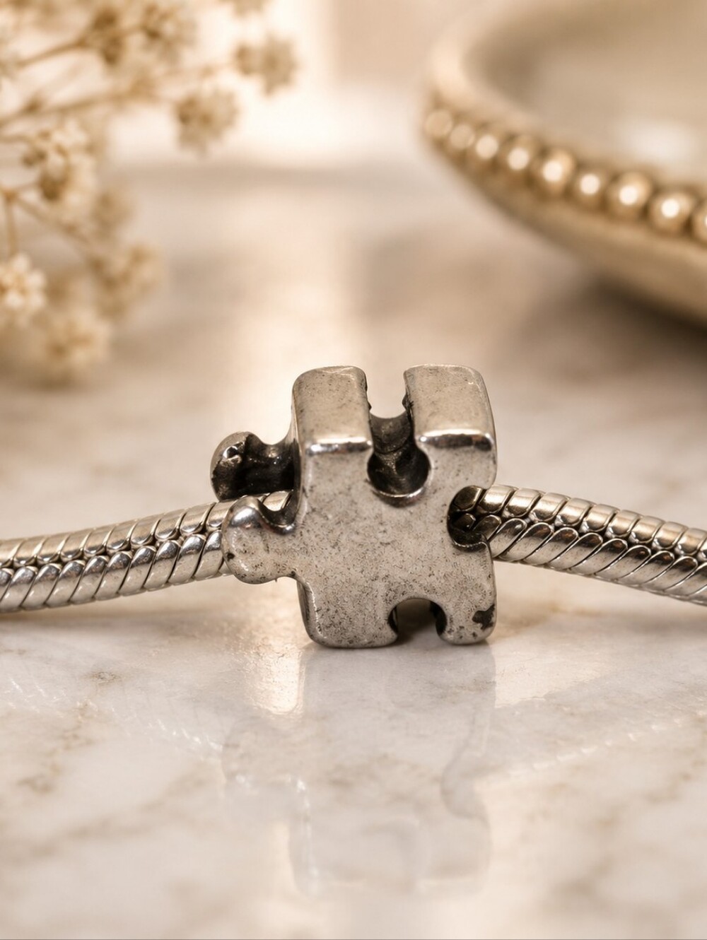 Retired Chamilia Autism Puzzle Piece Charm Sterling Silver 925 GA-77‎ Bead